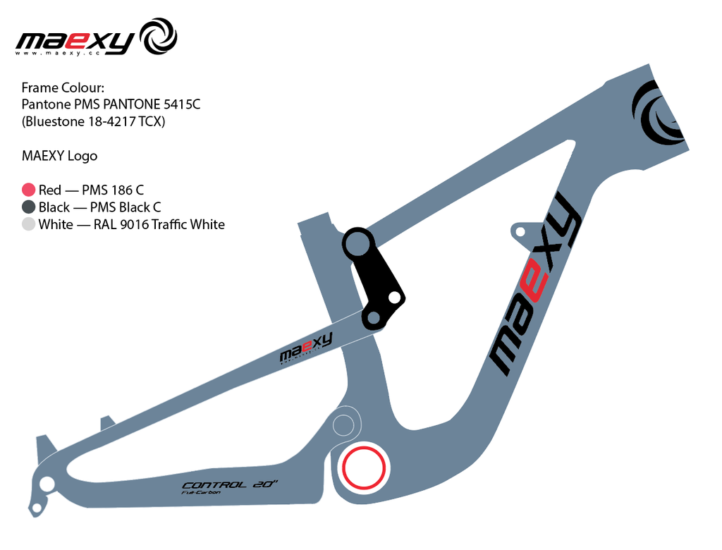 Maexy® | Control 20" | MT Bike Frame | Full Carbon | Full Suspension | Bluestone PMS 5415C
